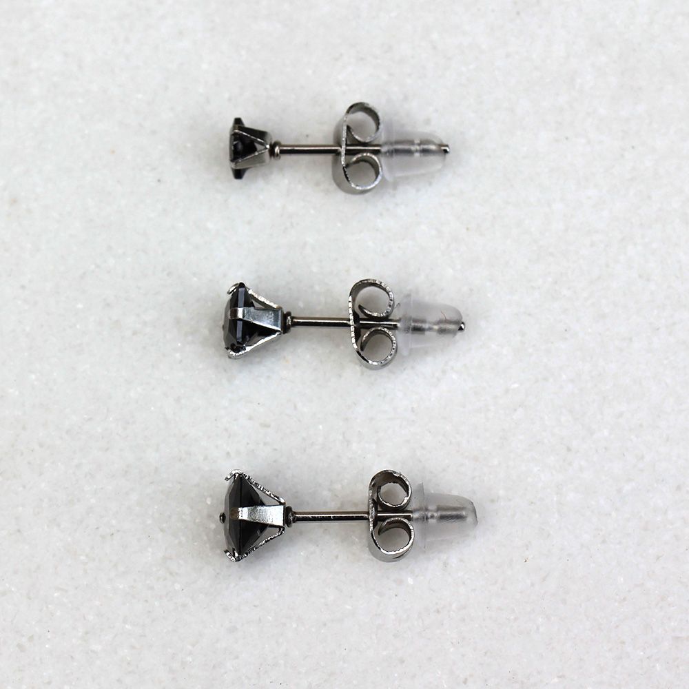 Stud Earrings Pair of Black Princess Cut CZ Stud Earrings - 1 Pair -Rebel Bod-RebelBod