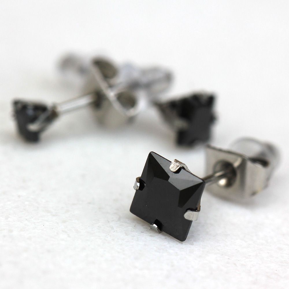Stud Earrings Pair of Black Princess Cut CZ Stud Earrings - 1 Pair -Rebel Bod-RebelBod
