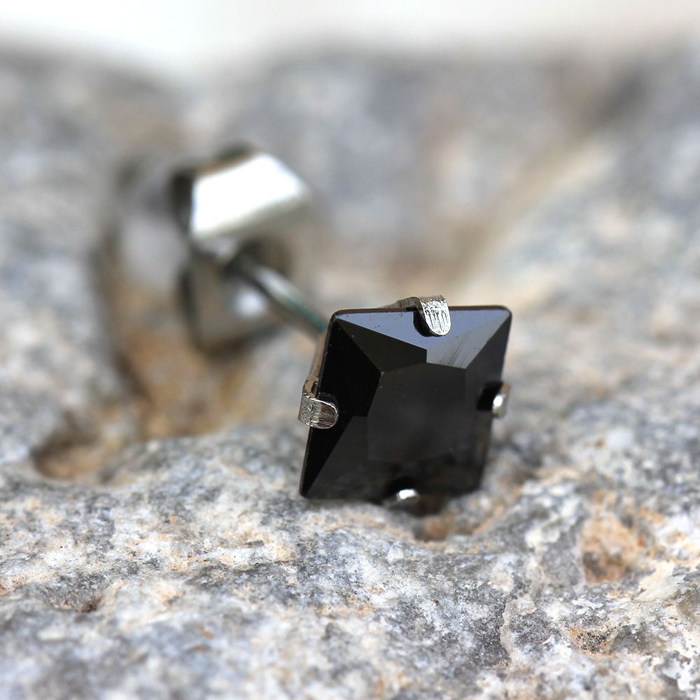 Stud Earrings Pair of Black Princess Cut CZ Stud Earrings - 1 Pair -Rebel Bod-RebelBod