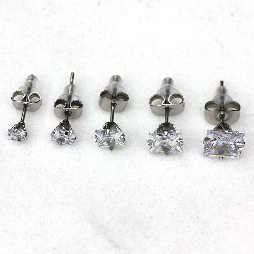 Stud Earrings Pair of Clear Princess Cut CZ Stud Earrings - 1 Pair -Rebel Bod-RebelBod