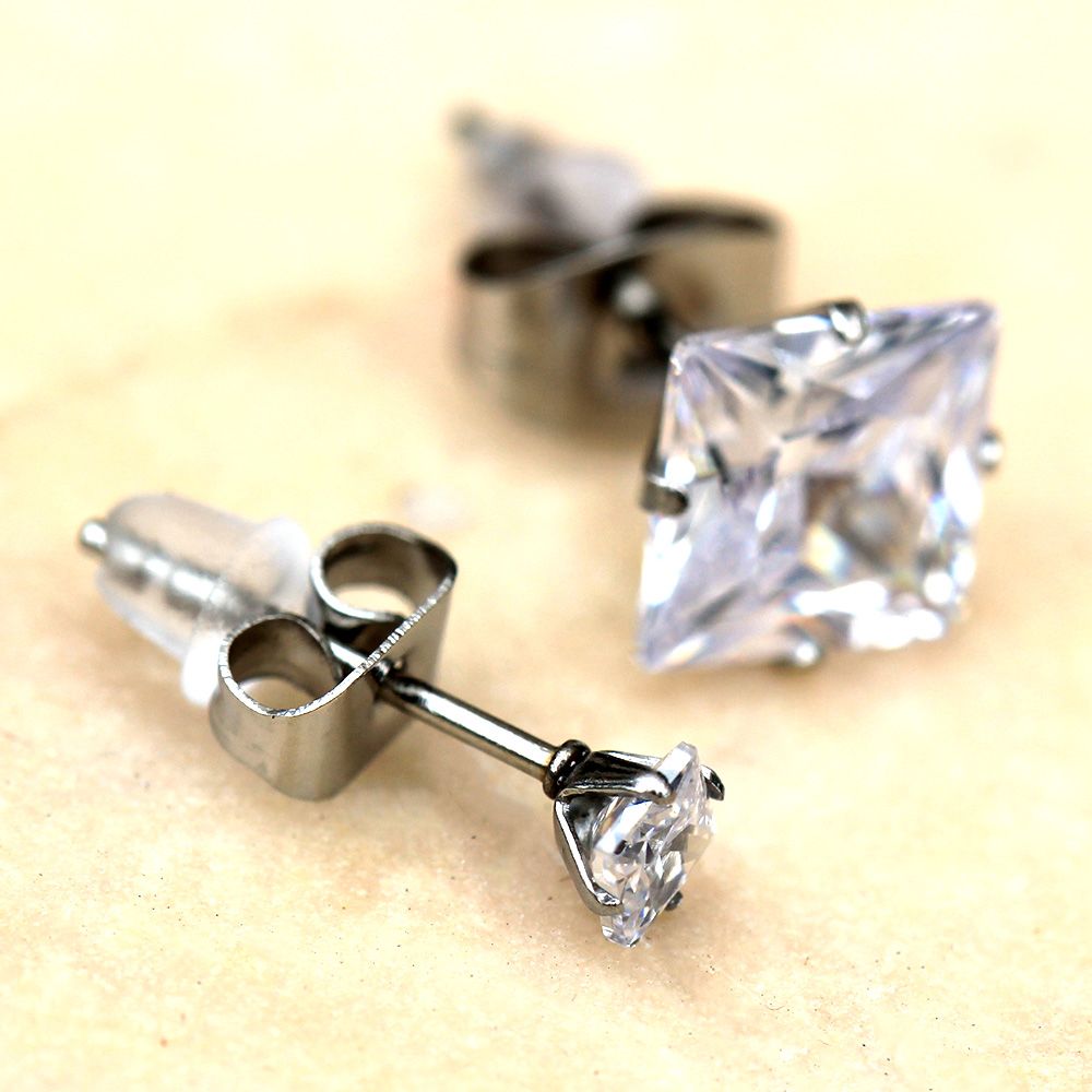 Stud Earrings Pair of Clear Princess Cut CZ Stud Earrings - 1 Pair -Rebel Bod-RebelBod