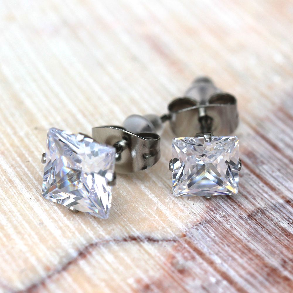 Stud Earrings Pair of Clear Princess Cut CZ Stud Earrings - 1 Pair -Rebel Bod-RebelBod