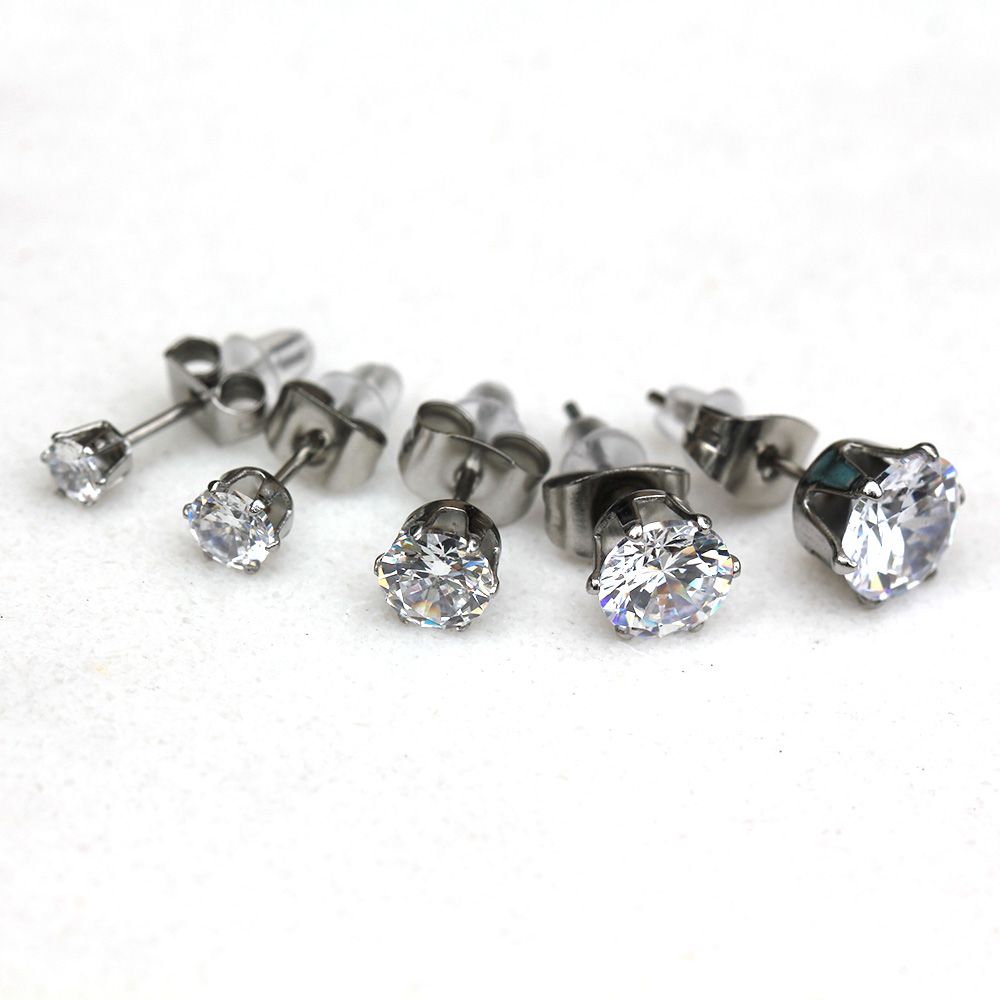 Stud Earrings Pair of Clear Round CZ Stud Earrings - 1 Pair -Rebel Bod-RebelBod