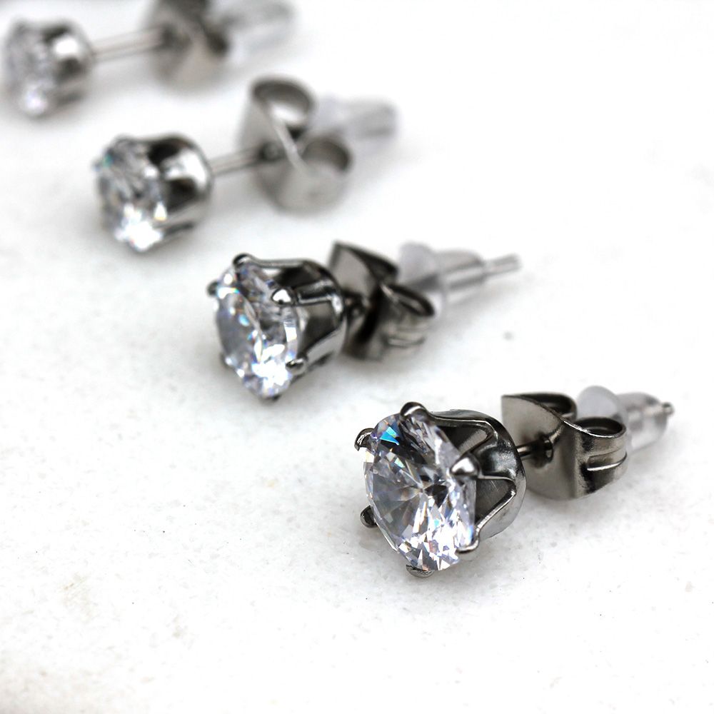 Stud Earrings Pair of Clear Round CZ Stud Earrings - 1 Pair -Rebel Bod-RebelBod