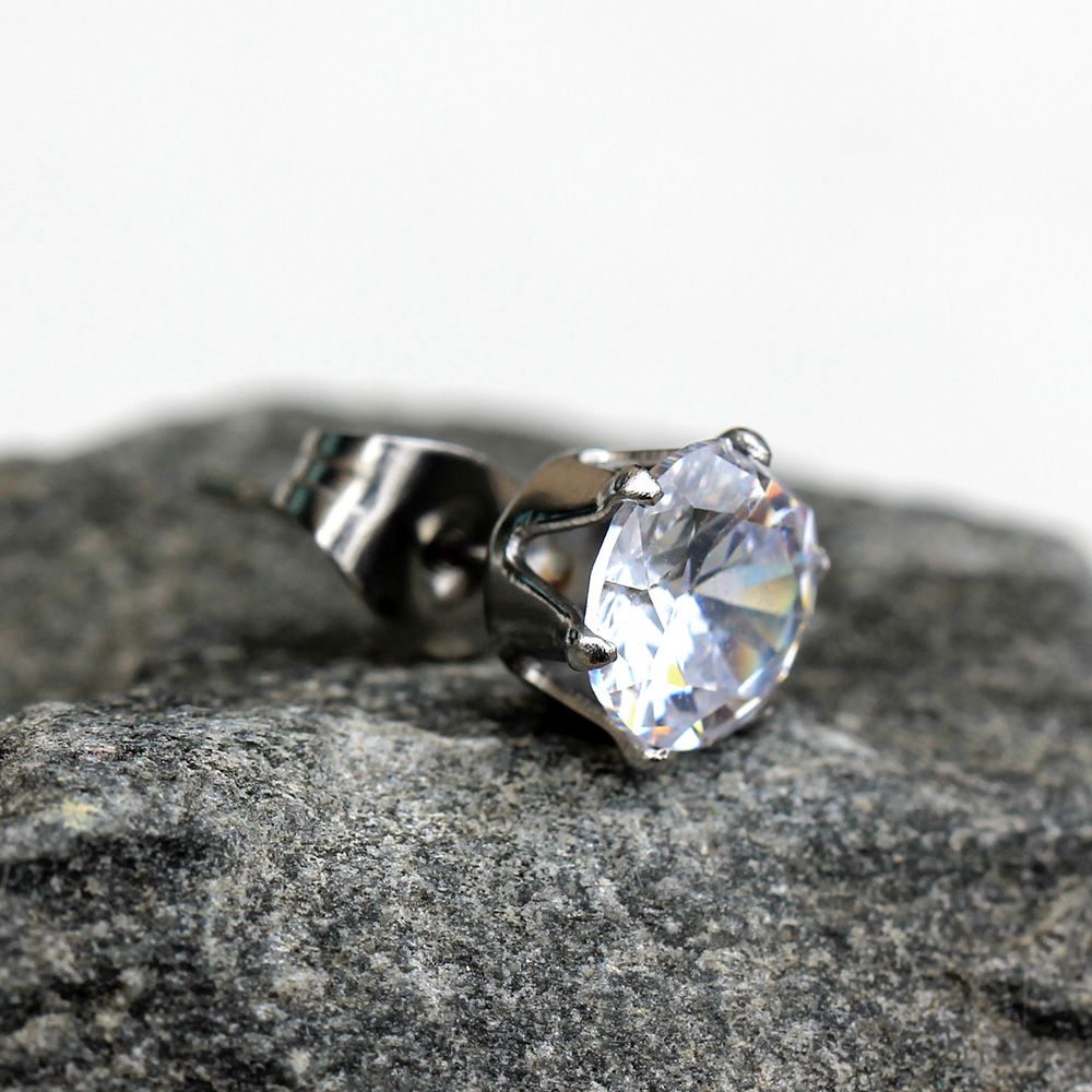 Stud Earrings Pair of Clear Round CZ Stud Earrings - 1 Pair -Rebel Bod-RebelBod