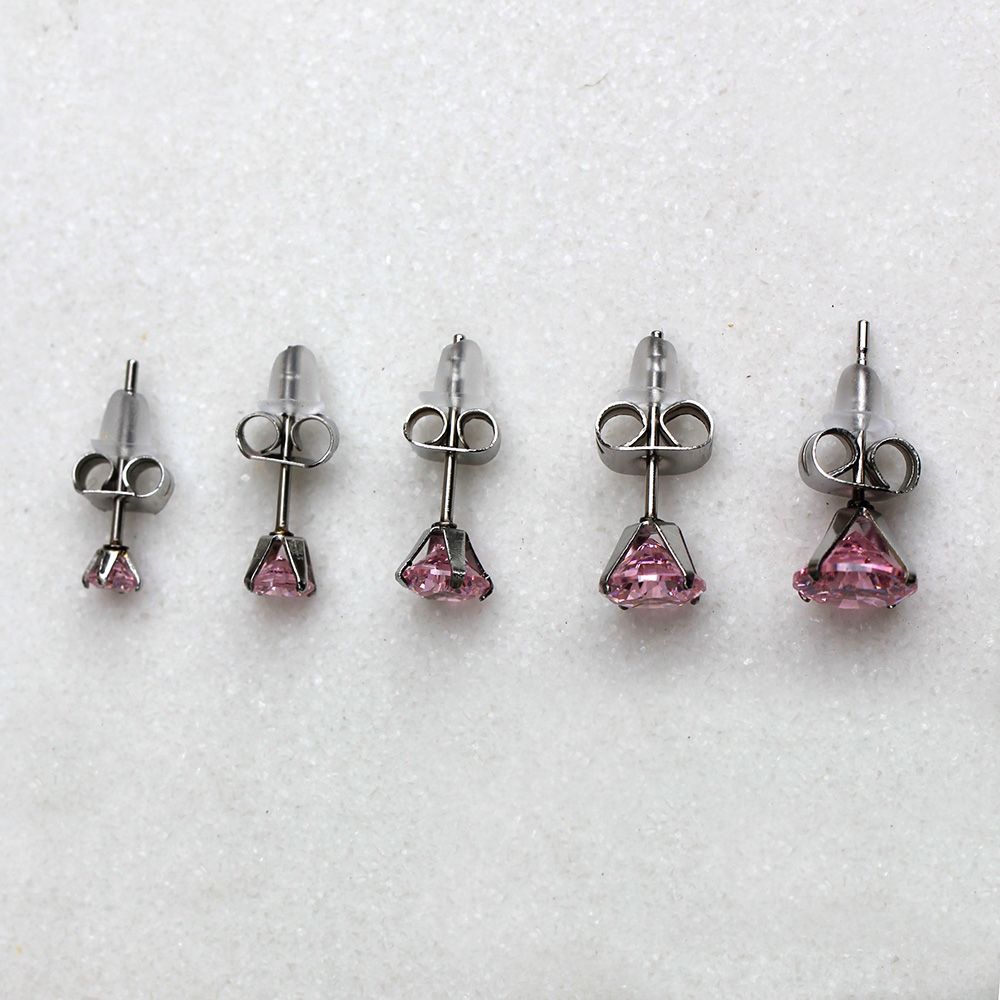 Stud Earrings Pair of Pink Round CZ Stud Earrings - 1 Pair -Rebel Bod-RebelBod