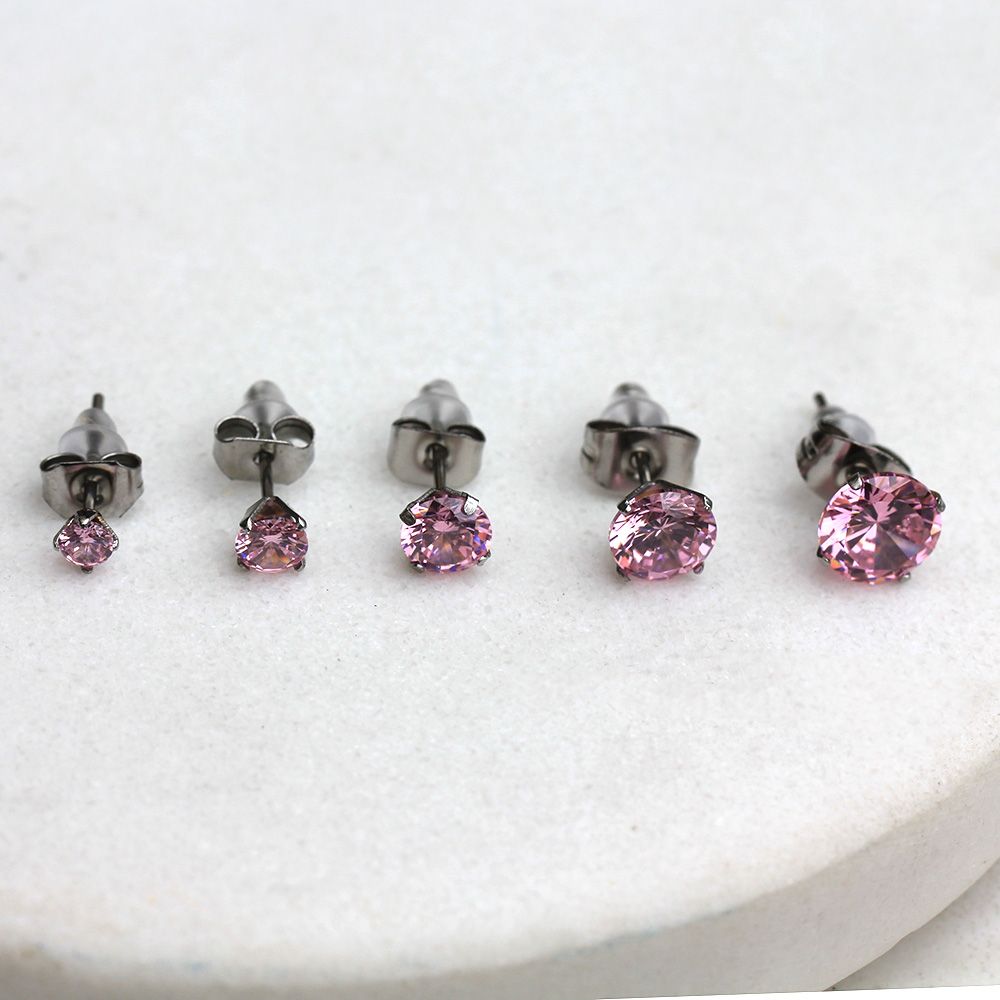Stud Earrings Pair of Pink Round CZ Stud Earrings - 1 Pair -Rebel Bod-RebelBod