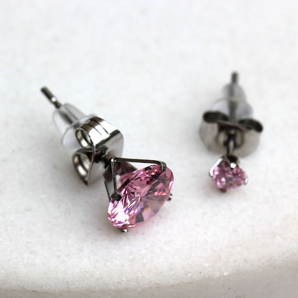 Stud Earrings Pair of Pink Round CZ Stud Earrings - 1 Pair -Rebel Bod-RebelBod