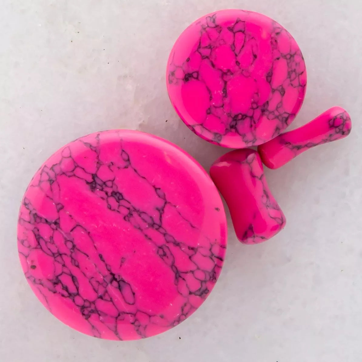 Plugs Earrings - Double Flare Pink Dyed Howlite Stone Double Flare Plugs - 1 Pair -Rebel Bod-RebelBod