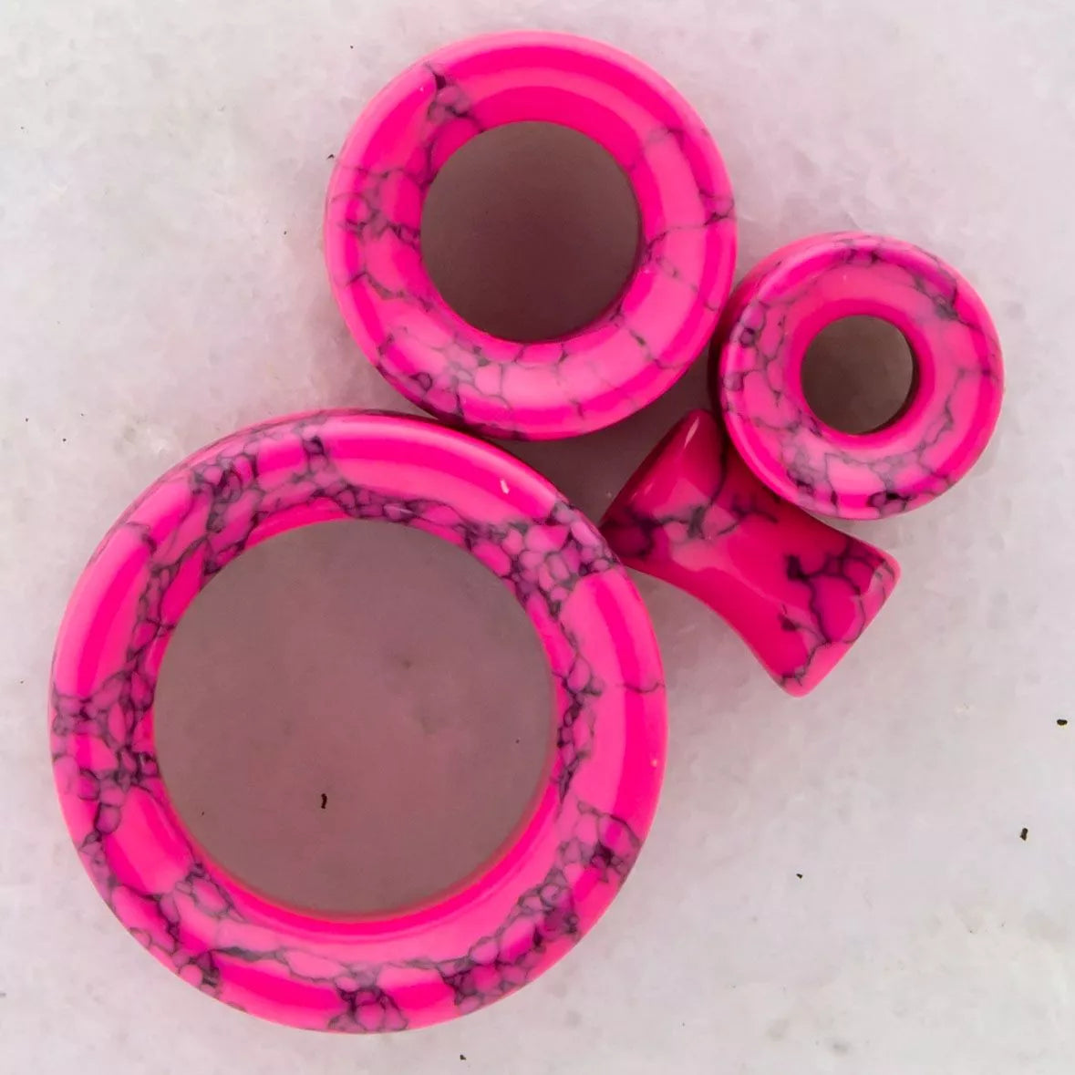 Pink Howlite Stone Double Flare Tunnel Pair - 1 Pair - Rebel Bod