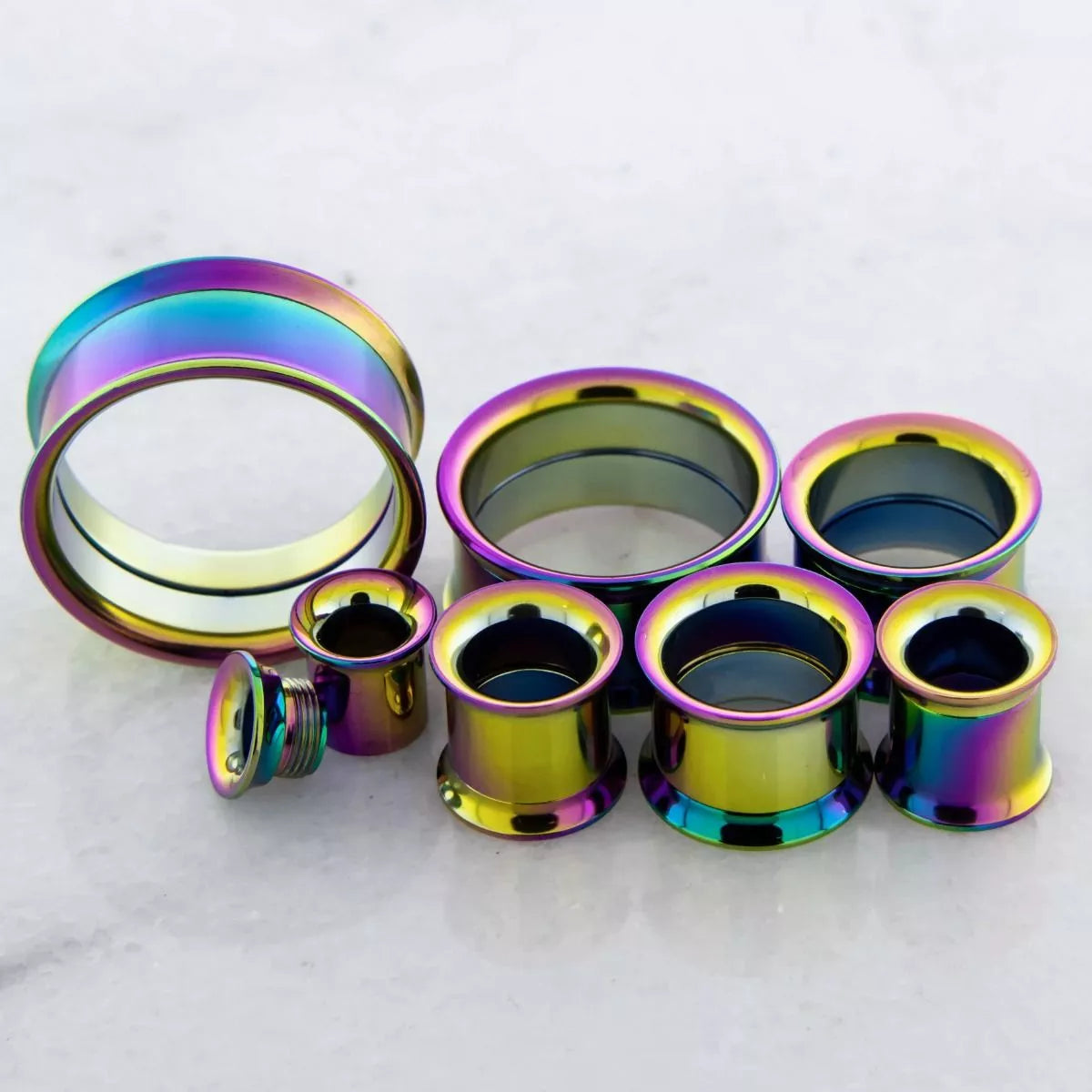 Tunnels - Double Flare Rainbow Anodized Internally Threaded Double Flared Tunnels  - 1 Piece #SPLT#2 -Rebel Bod-RebelBod
