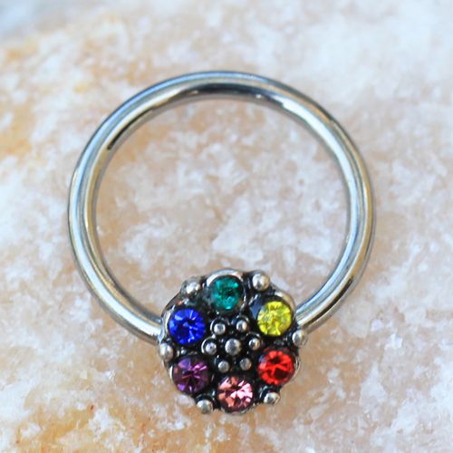 CAPTIVE BEAD RING Rainbow Flower Snap-in Captive Bead Ring / Septum Ring -Rebel Bod-RebelBod