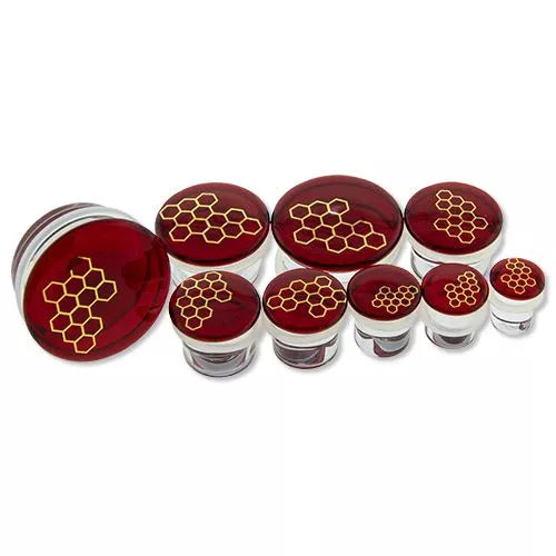 Plugs Earrings - Single Flare Red Honeycomb Glass Plugs - 1 Piece #SPLT#2 -Rebel Bod-RebelBod