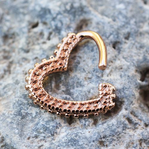 Cartilage Earring - Cartilage Hoop Rose Gold Plated Annealed Ornamental Heart Cartilage Earring - 1 Piece -Rebel Bod-RebelBod