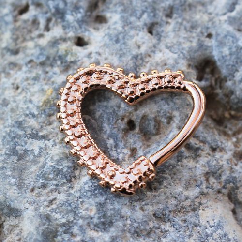 Cartilage Earring - Cartilage Hoop Rose Gold Plated Annealed Ornamental Heart Cartilage Earring - 1 Piece -Rebel Bod-RebelBod