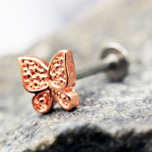 Labret Studs Rose Gold Plated Butterfly Labret -Rebel Bod-RebelBod