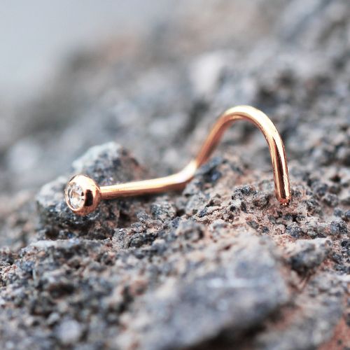 Nose Ring - Nose Screw Rose Gold Plated Nose Screw w/ Press Fit CZ -Rebel Bod-RebelBod