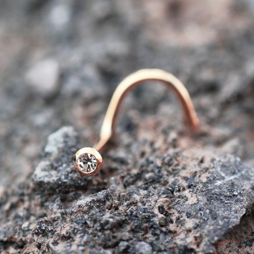 Nose Ring - Nose Screw Rose Gold Plated Nose Screw w/ Press Fit CZ -Rebel Bod-RebelBod