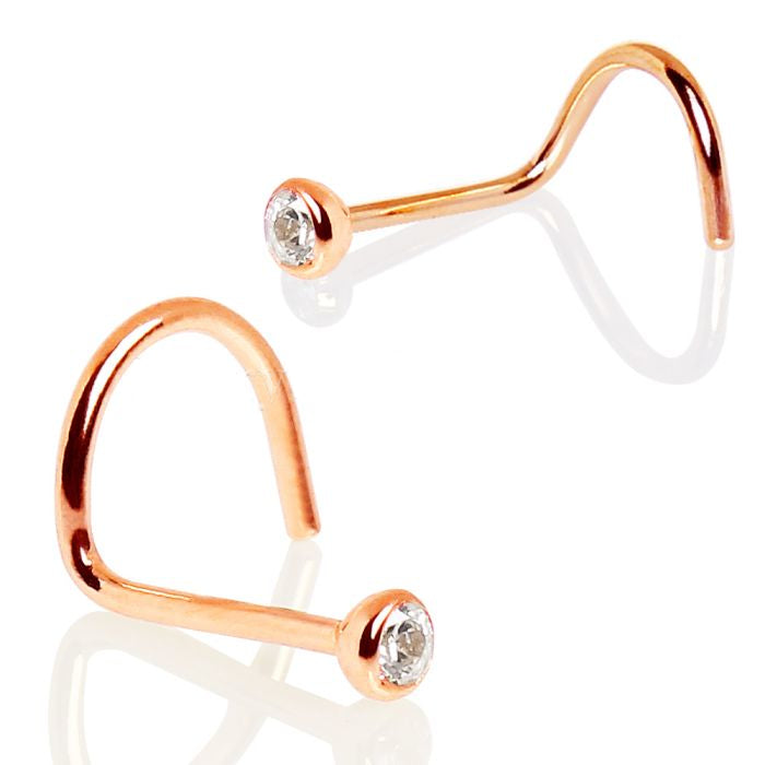 Nose Ring - Nose Screw Rose Gold Plated Nose Screw w/ Press Fit CZ -Rebel Bod-RebelBod