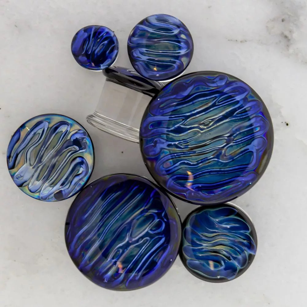 Plugs Earrings - Double Flare Silver Mess Glass Plug - 1 Piece #SPLT#2 -Rebel Bod-RebelBod