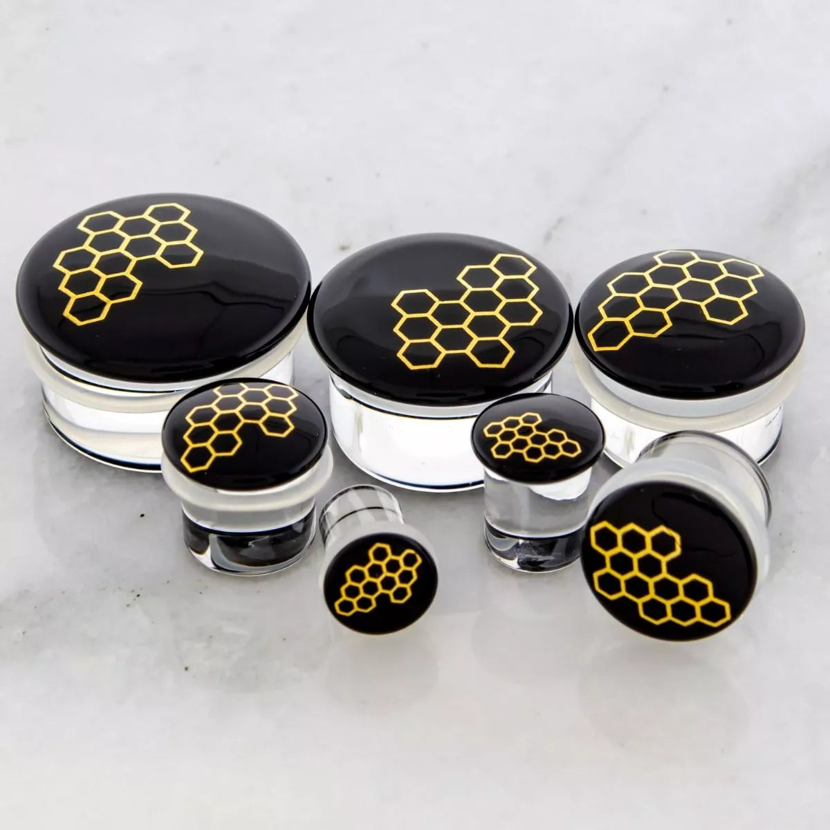 Plugs Earrings - Single Flare Single Flare Plug Color Front W/ Gold Honeycomb Decal - 1 Piece #SPLT#2 -Rebel Bod-RebelBod