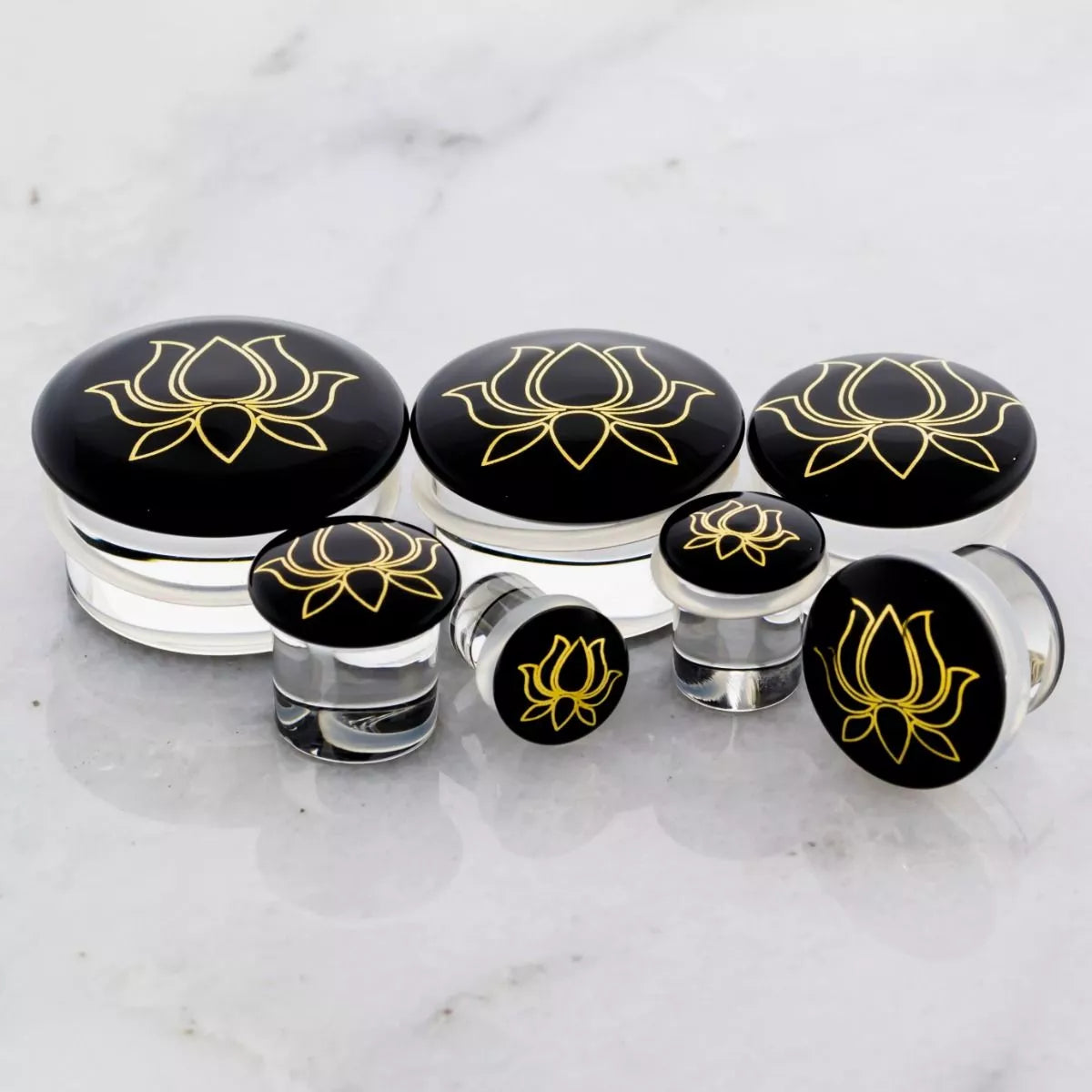 Plugs Earrings - Single Flare Single Flare Plug Color Front W/ Gold Lotus Decal - 1 Piece  #SPLT#2 -Rebel Bod-RebelBod