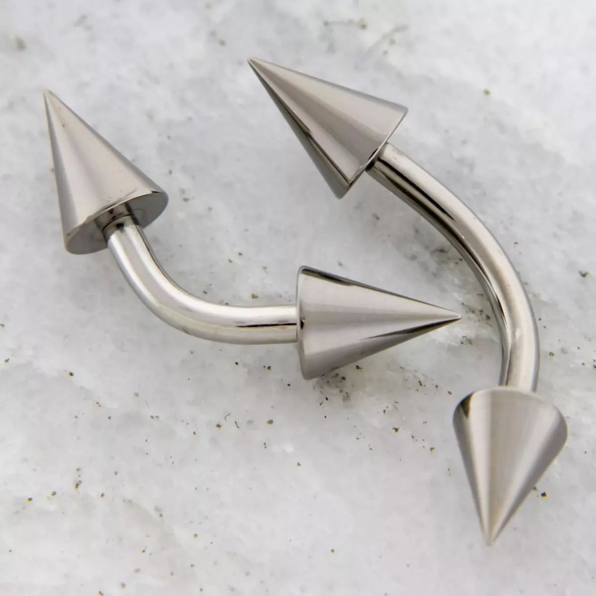 CURVED BARBELL Spike Steel Curved Barbell W/ Cones / Spikes  - 1 Piece #SPLT#6 -Rebel Bod-RebelBod