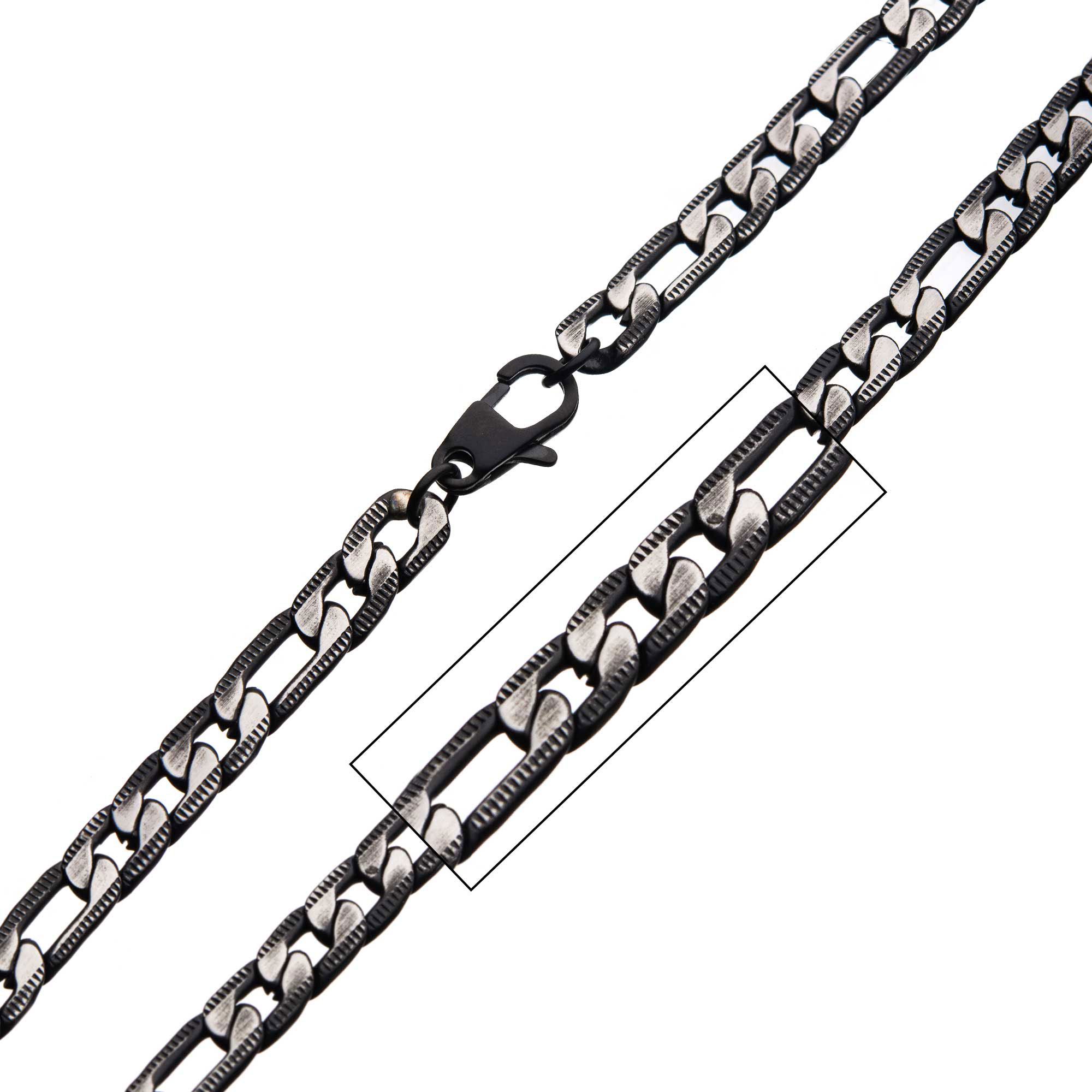 Stainless Steel Black IP Diamond Cut Figaro Chain Bracelets br27873k-set -Rebel Bod-RebelBod