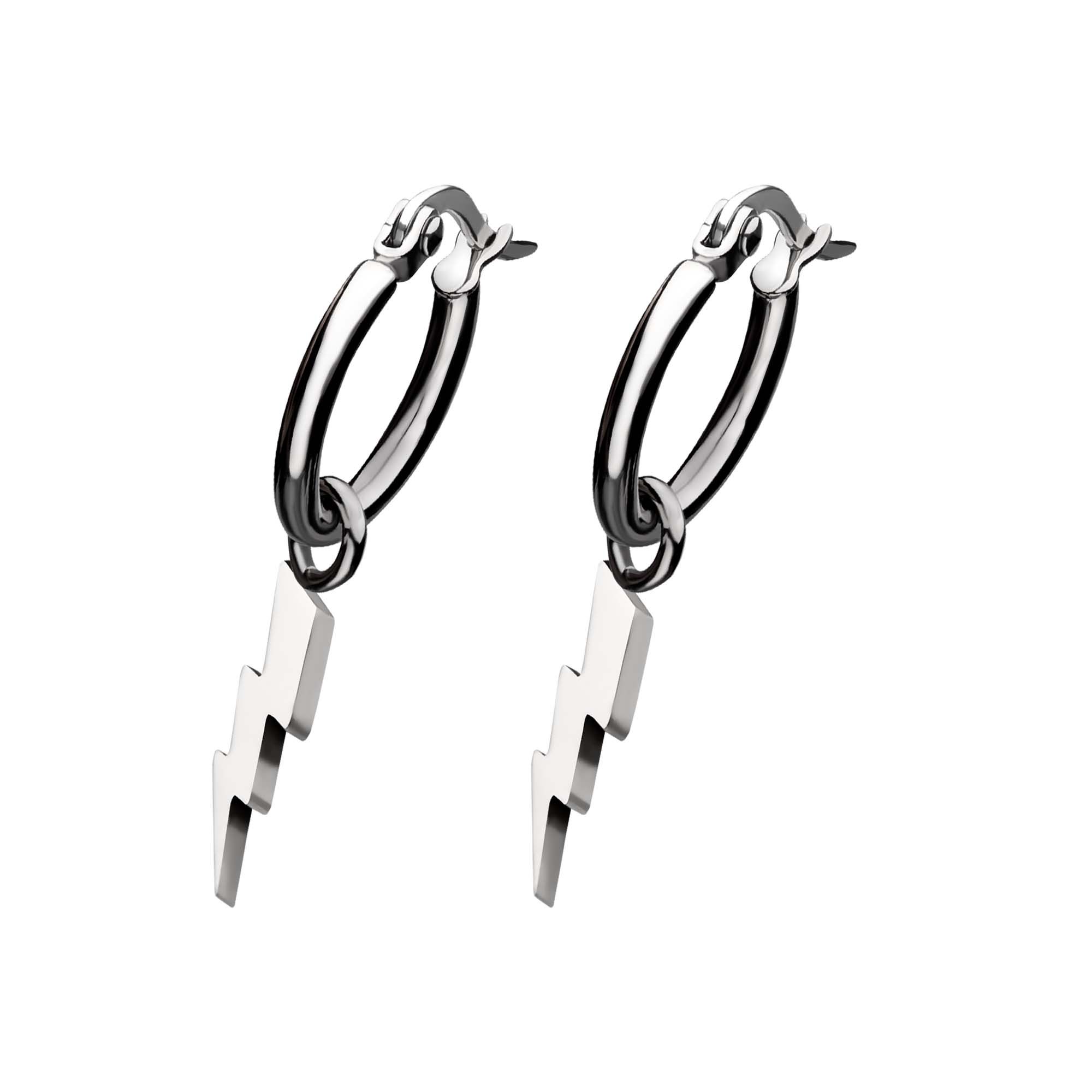 Earrings Stainless Steel Hoop earring Lightning Bolt Charm erhp20214 -Rebel Bod-RebelBod