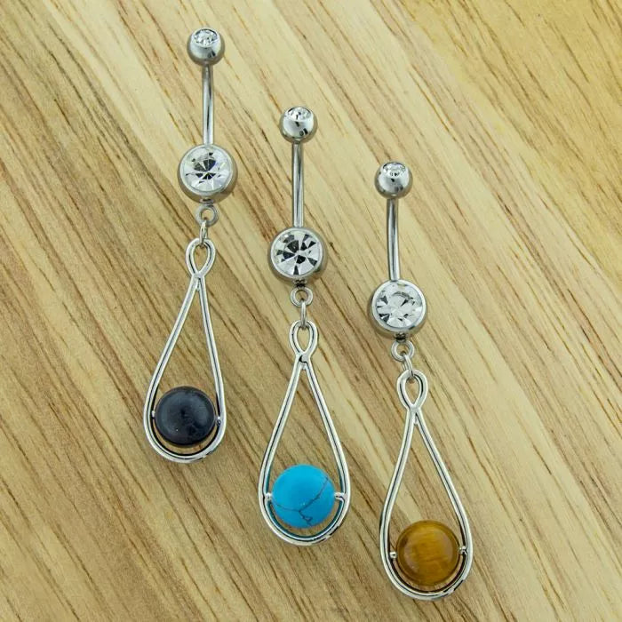 Belly Ring - Dangle Stone Accent Navel Ring - 1 Piece -Rebel Bod-RebelBod