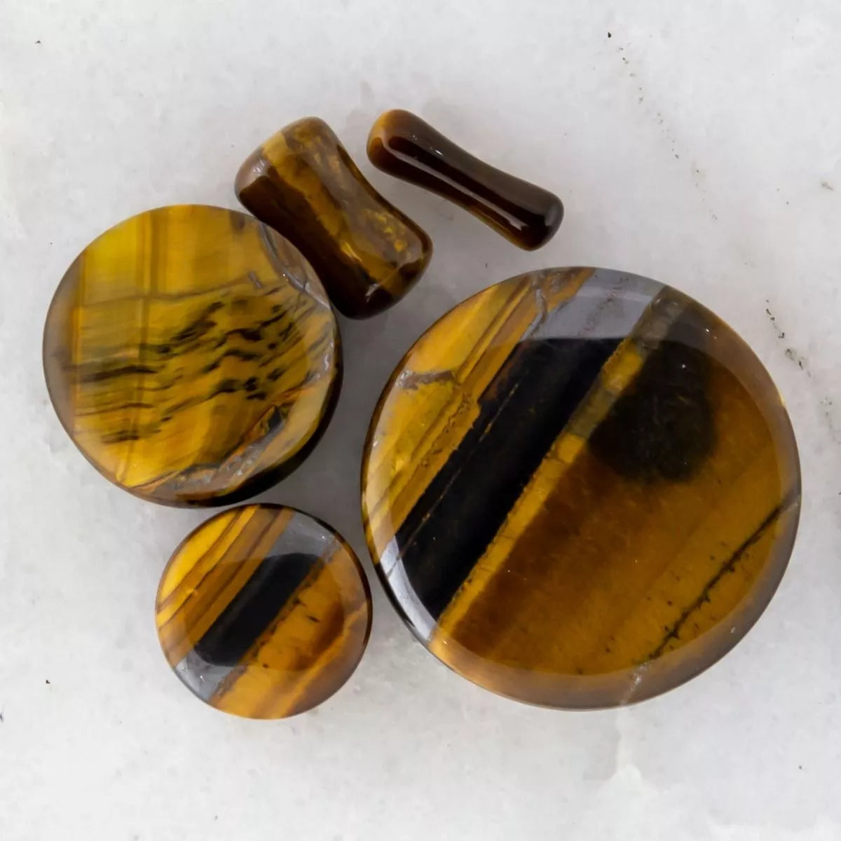 Plugs Earrings - Double Flare Tiger Eye Natural Stone Double Flare Plugs - 1 Pair -Rebel Bod-RebelBod