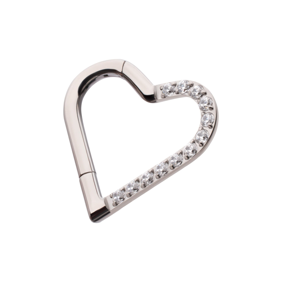 Titanium CNC Set Gem Heart Front Facing Hinged Segment Clicker (For Left Ear) tisgrhp17610c -Rebel Bod-RebelBod