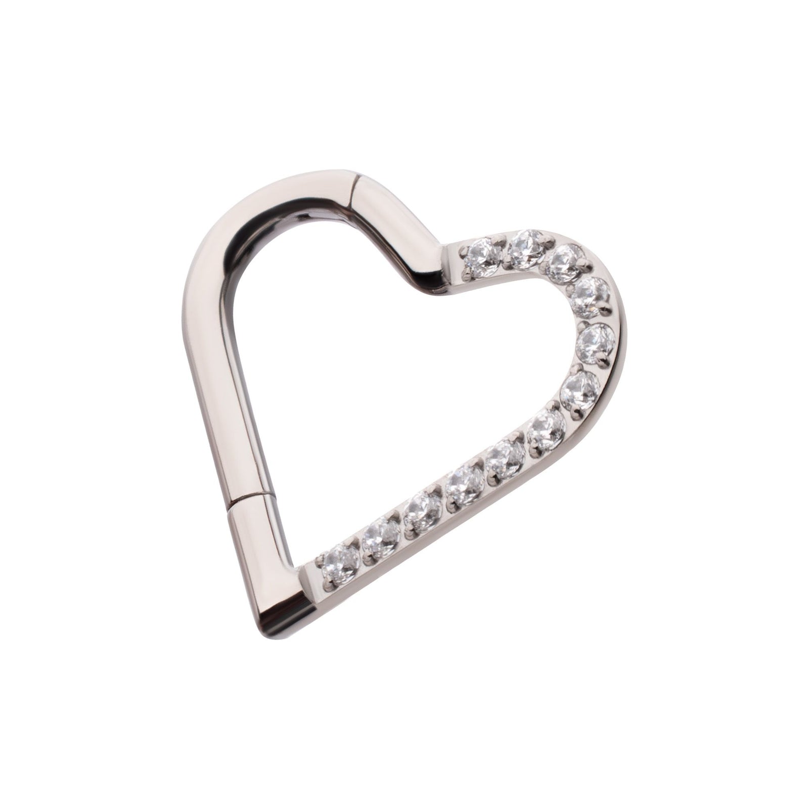 Titanium CNC Set Gem Heart Front Facing Hinged Segment Clicker (For Left Ear) tisgrhp17610c -Rebel Bod-RebelBod