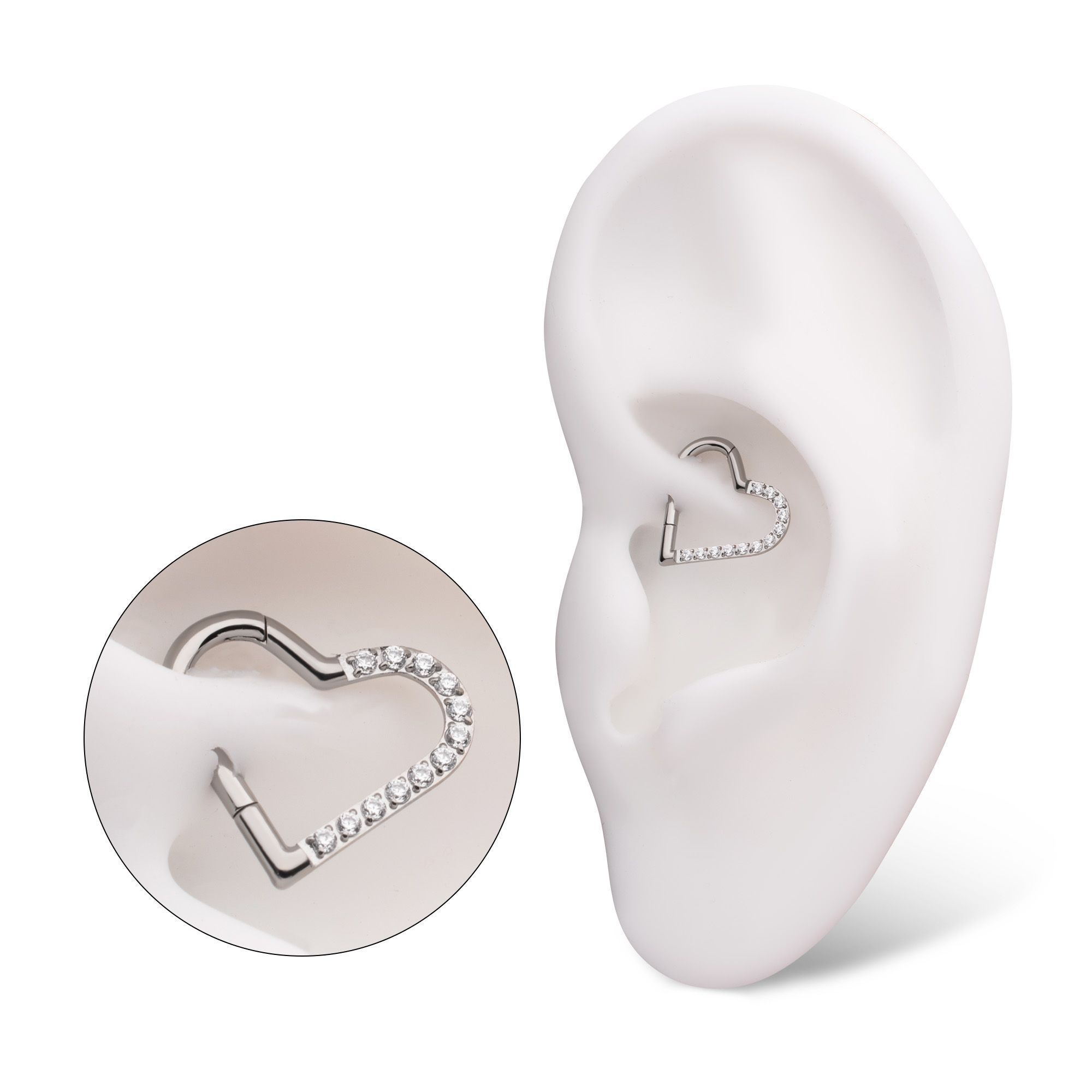Titanium CNC Set Gem Heart Front Facing Hinged Segment Clicker (For Left Ear) tisgrhp17610c -Rebel Bod-RebelBod