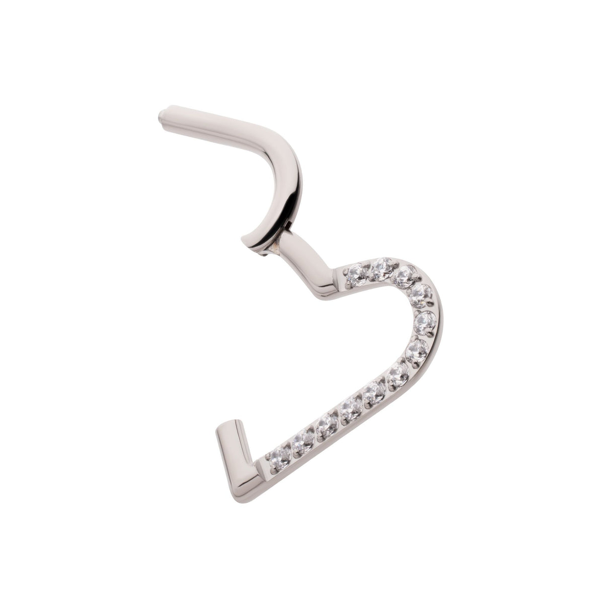 Titanium CNC Set Gem Heart Front Facing Hinged Segment Clicker (For Left Ear) tisgrhp17610c -Rebel Bod-RebelBod