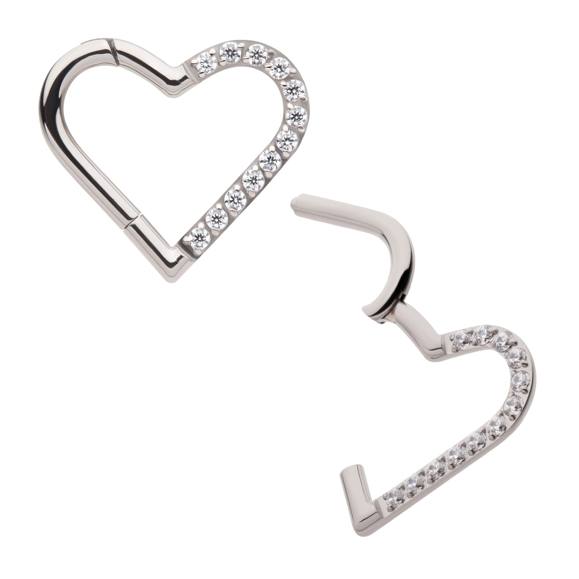 Titanium CNC Set Gem Heart Front Facing Hinged Segment Clicker
