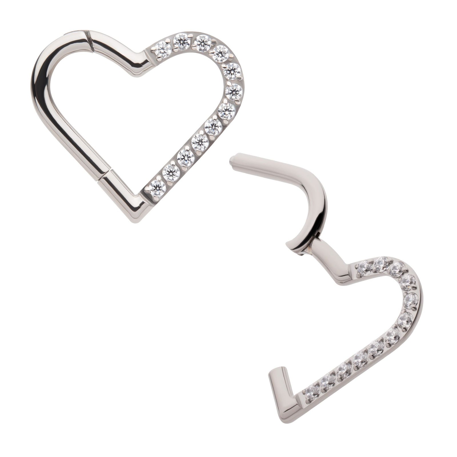 Titanium CNC Set Gem Heart Front Facing Hinged Segment Clicker (For Left Ear) tisgrhp17610c -Rebel Bod-RebelBod