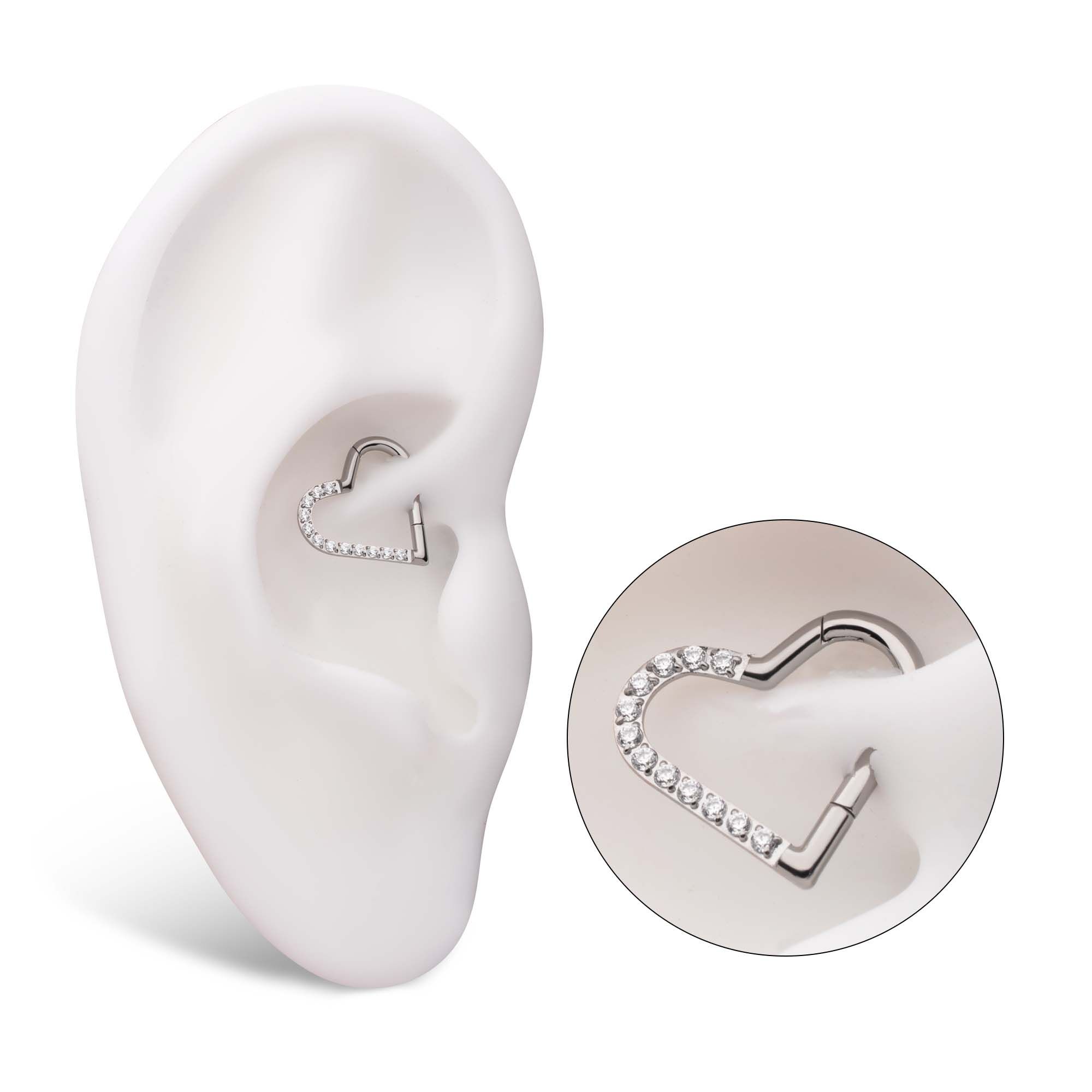 Titanium CNC Set Gem Heart Front Facing Hinged Segment Clicker (For Right Ear) tisgrhp16610c -Rebel Bod-RebelBod