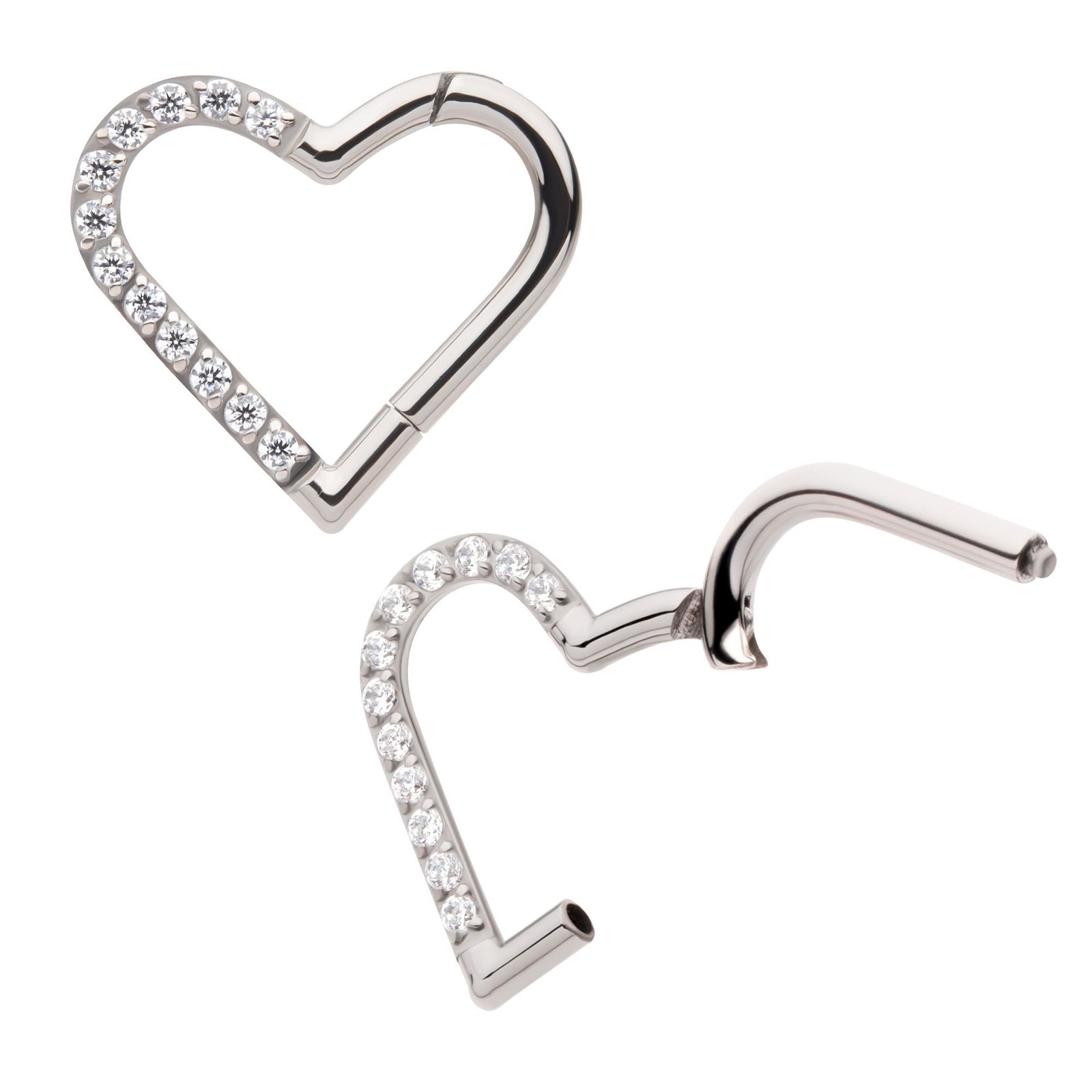 Titanium CNC Set Gem Heart Front Facing Hinged Segment Clicker (For Right Ear) tisgrhp16610c -Rebel Bod-RebelBod