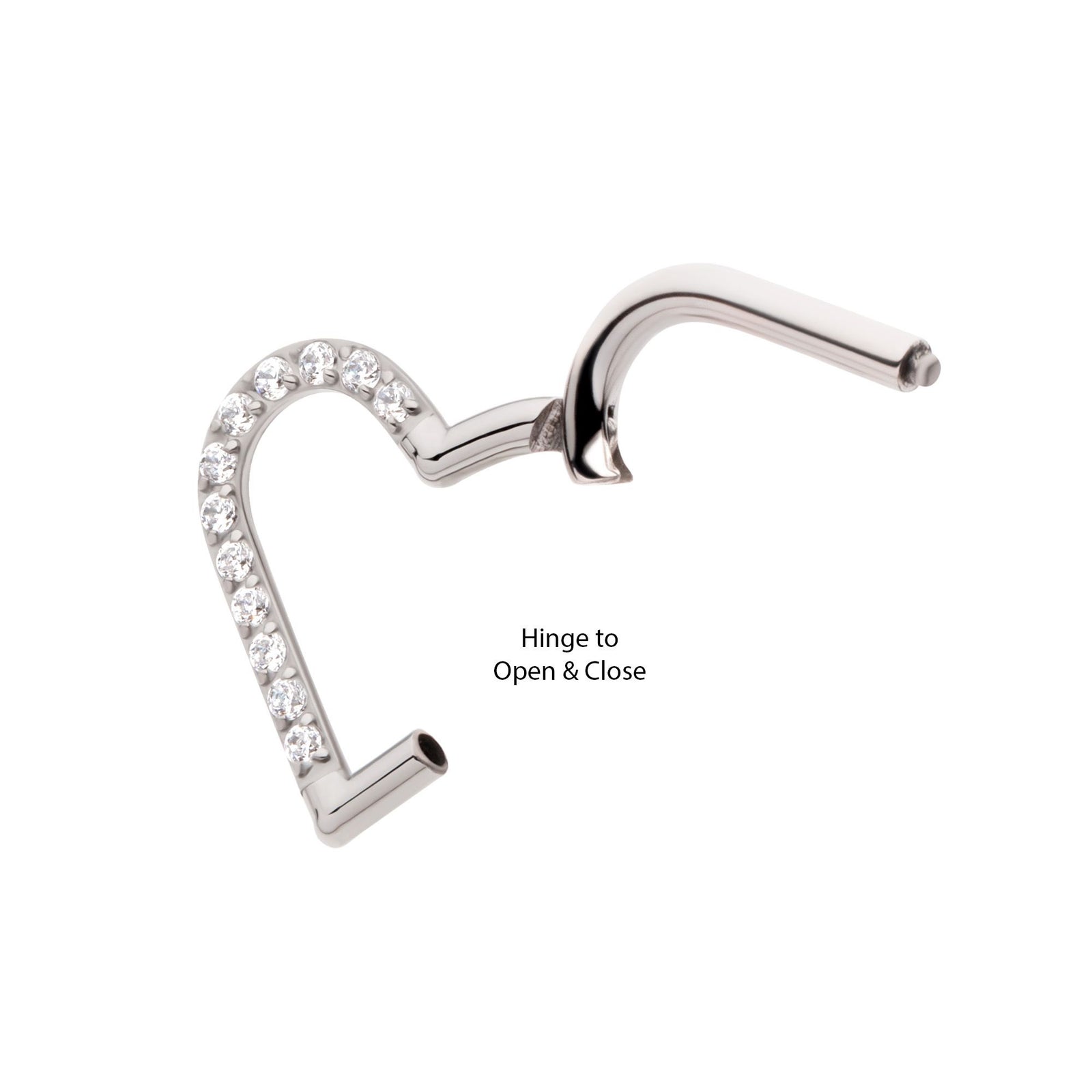 Titanium CNC Set Gem Heart Front Facing Hinged Segment Clicker (For Right Ear) tisgrhp16610c -Rebel Bod-RebelBod