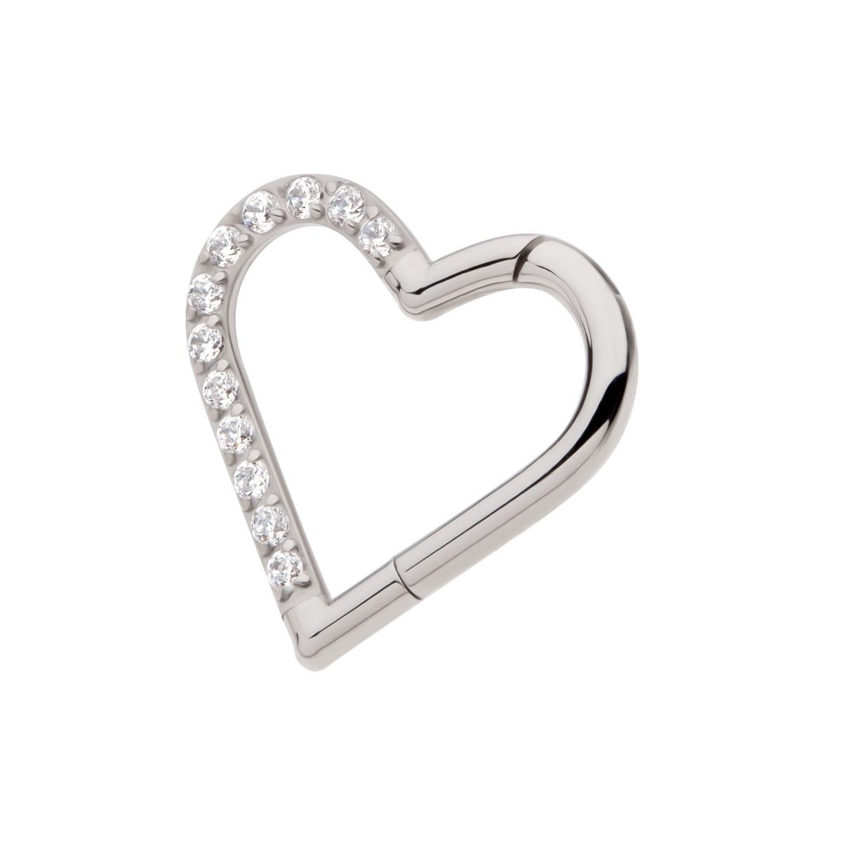 Titanium CNC Set Gem Heart Front Facing Hinged Segment Clicker (For Right Ear) tisgrhp16610c -Rebel Bod-RebelBod
