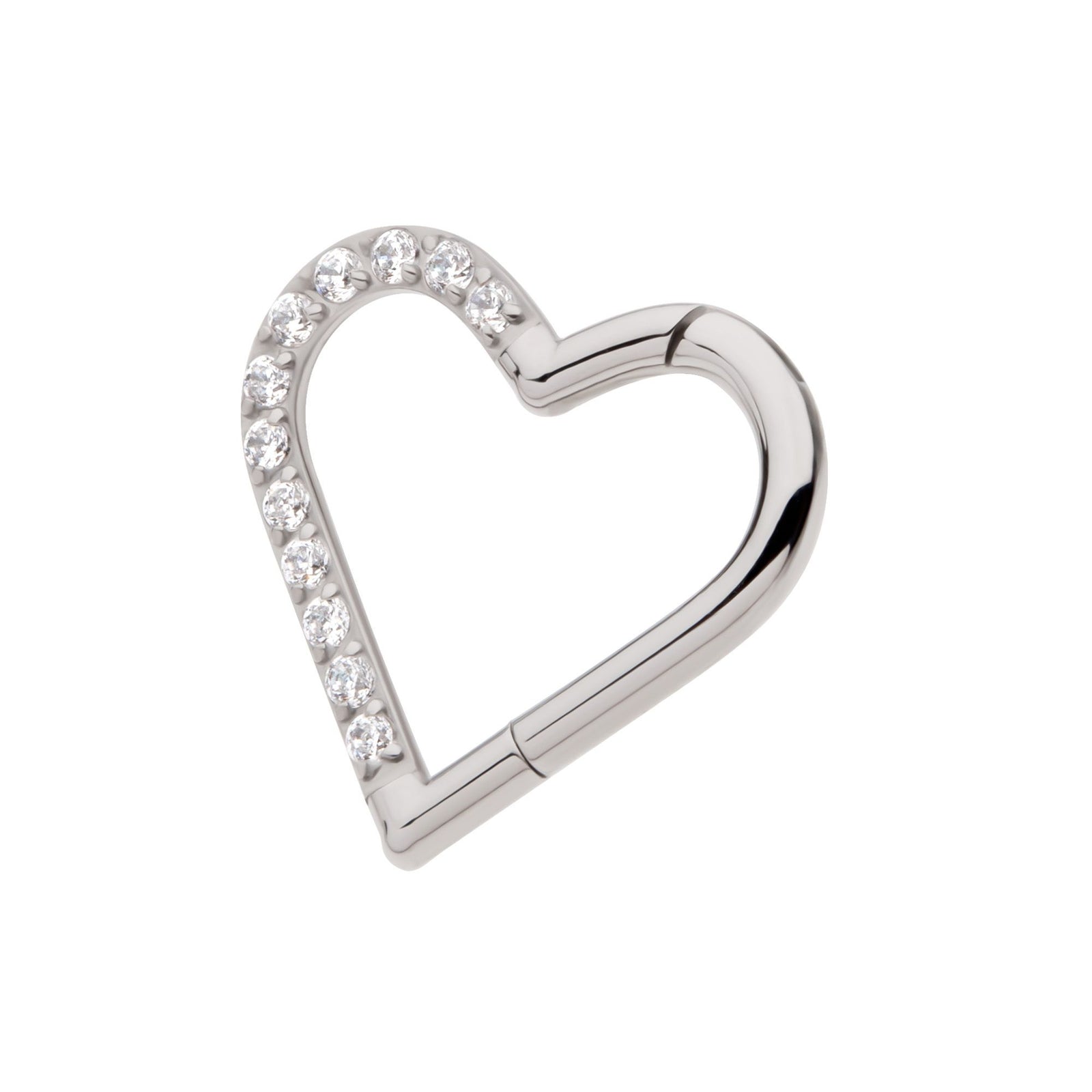 Titanium CNC Set Gem Heart Front Facing Hinged Segment Clicker (For Right Ear) tisgrhp16610c -Rebel Bod-RebelBod