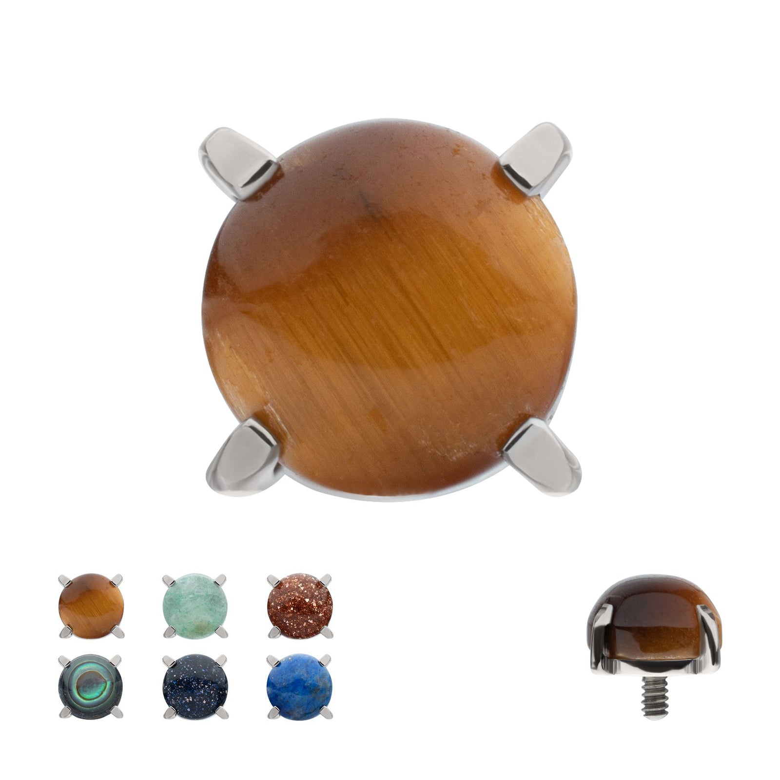Titanium Internally Threaded 4-Prong Round Natural Stone Top titd946stn -Rebel Bod-RebelBod