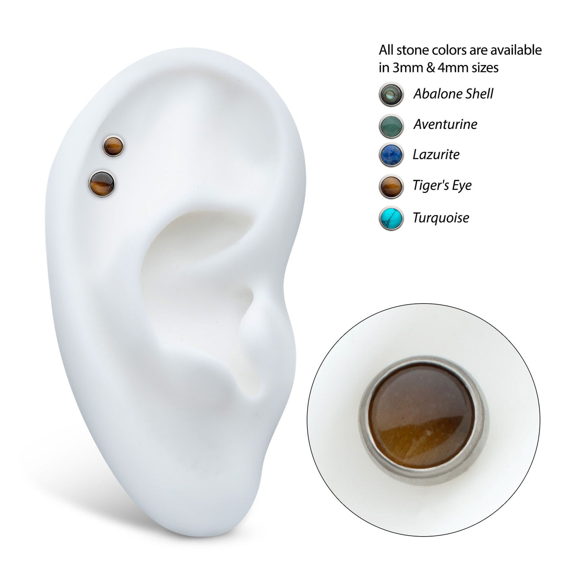 Titanium Internally Threaded Bezel Set Round Natural Stone Top titd947stn -Rebel Bod-RebelBod