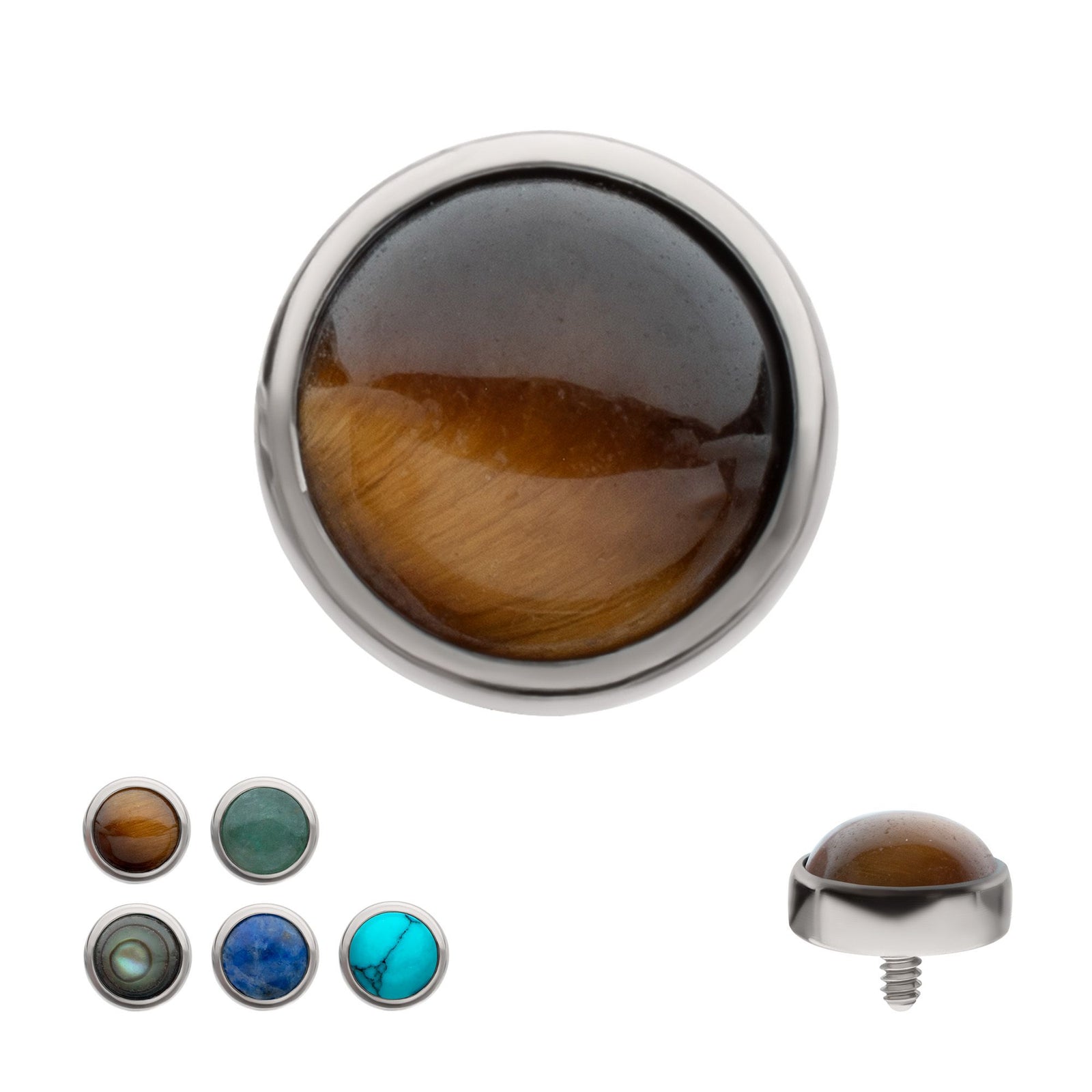 Titanium Internally Threaded Bezel Set Round Natural Stone Top titd947stn -Rebel Bod-RebelBod