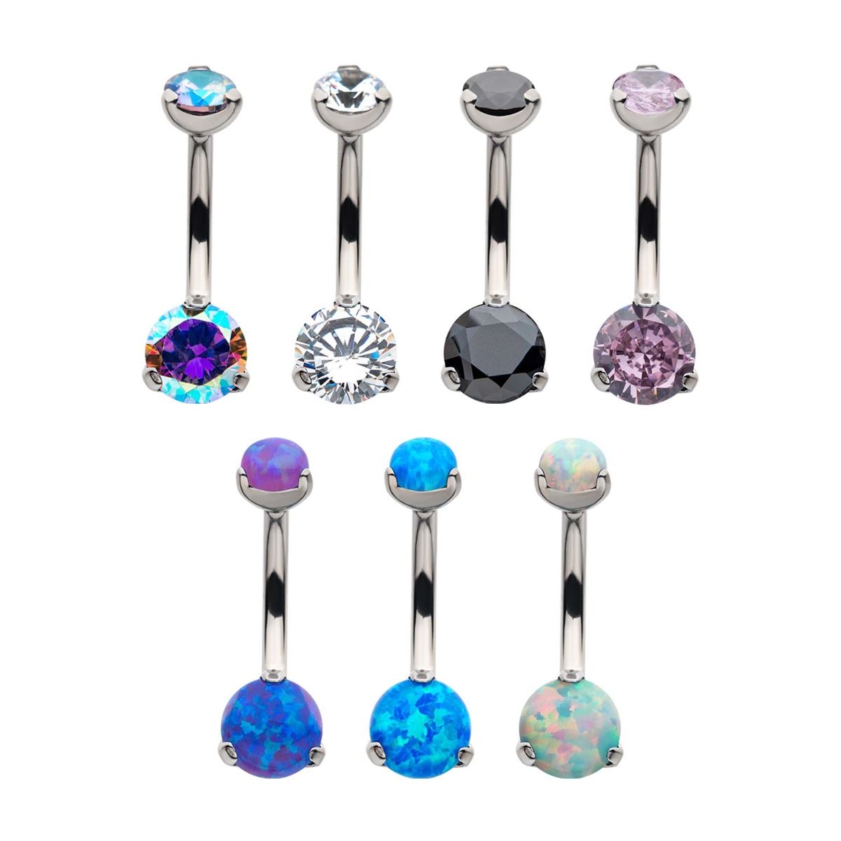 Titanium Internally Threaded Double 3-Prong Gem/Opal Fixed Bottom Navel tipni14 -Rebel Bod-RebelBod