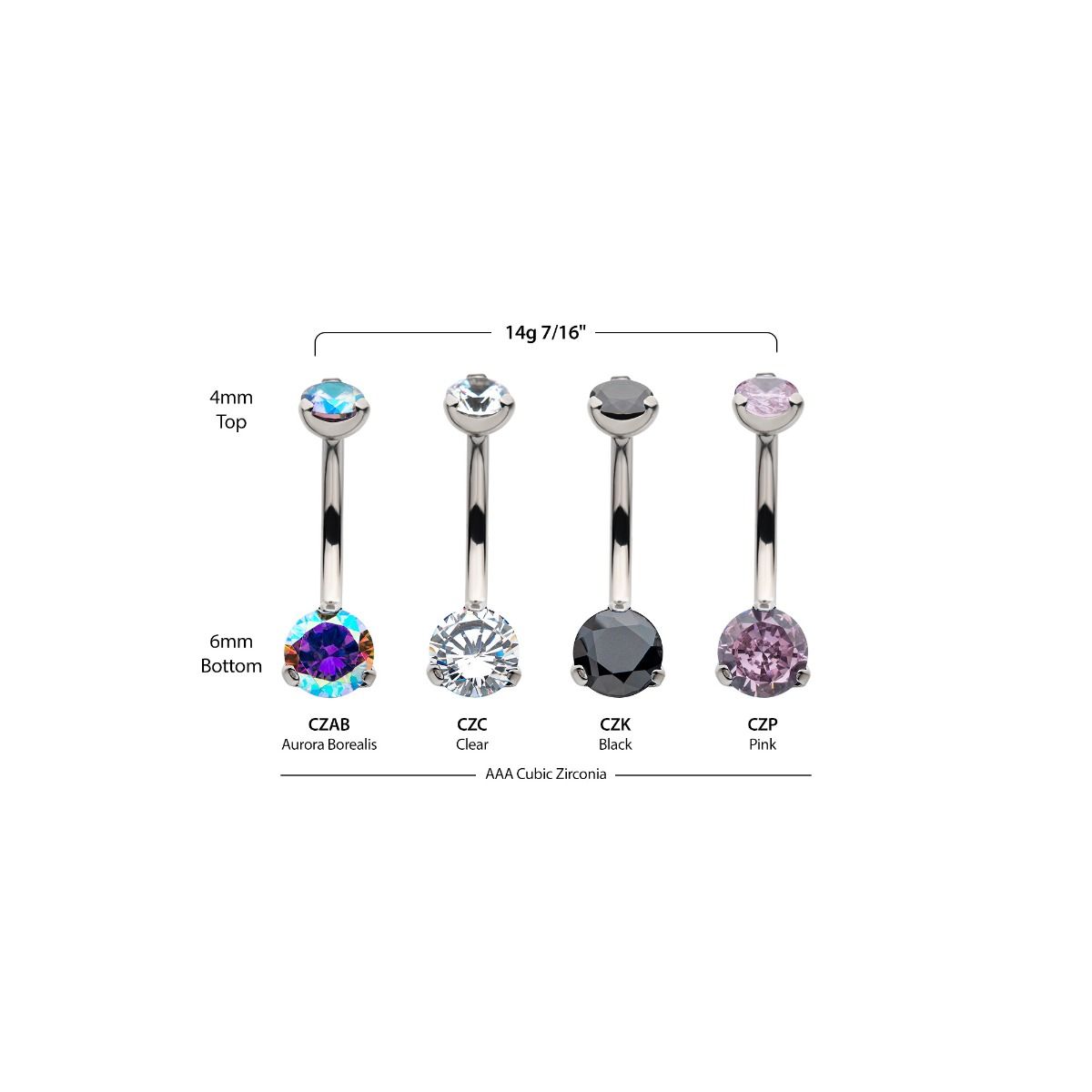 Titanium Internally Threaded Double 3-Prong Gem/Opal Fixed Bottom Navel tipni14 -Rebel Bod-RebelBod