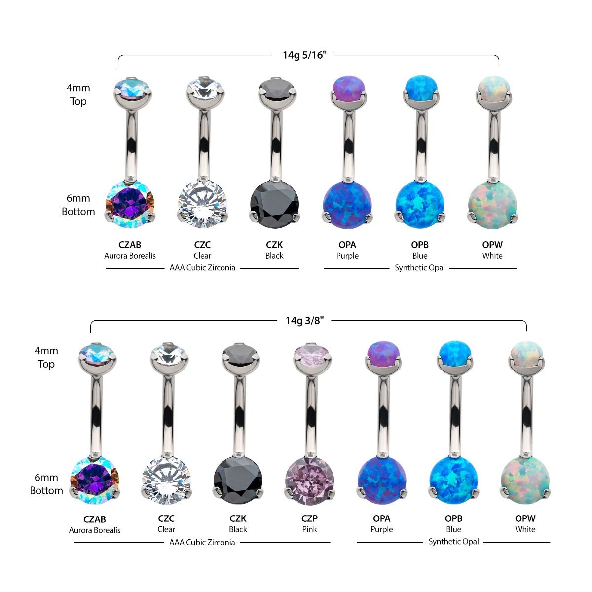 Titanium Internally Threaded Double 3-Prong Gem/Opal Fixed Bottom Navel tipni14 -Rebel Bod-RebelBod