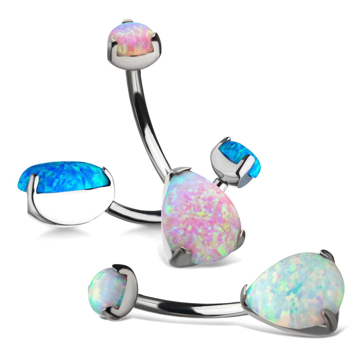 Titanium Internally Threaded Double Opal 3-Prong Teardrop Navel Curves tistoplt -Rebel Bod-RebelBod