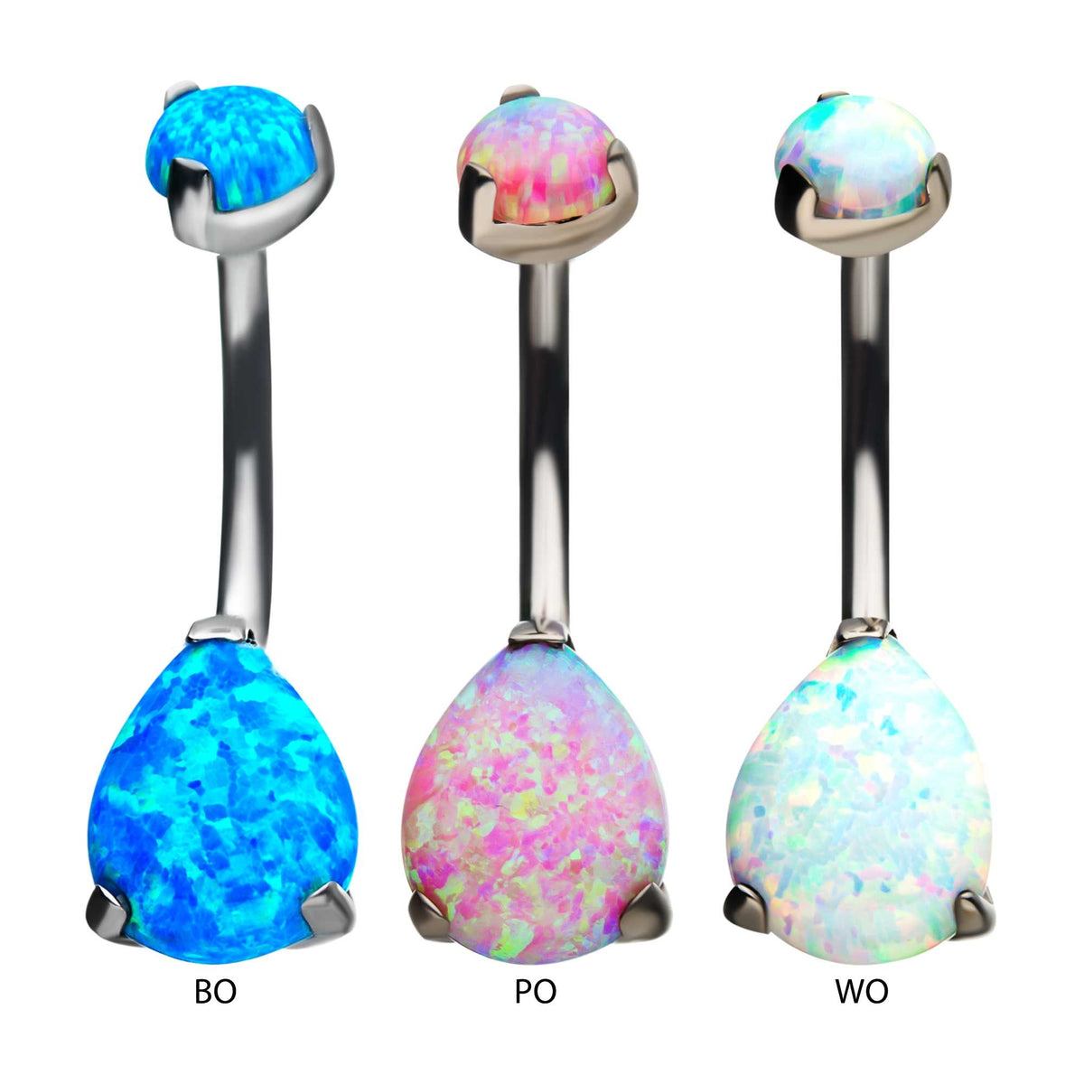 Titanium Internally Threaded Double Opal 3-Prong Teardrop Navel Curves tistoplt -Rebel Bod-RebelBod